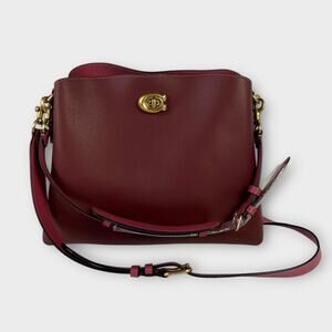 Coach Willow Shoulder Bucket Bag Crossbody  Pebbled Leather Wine Colorblock NEW